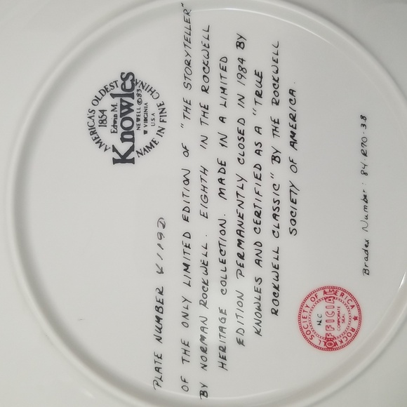 P1c - Knowles Norman Rockwell Plate "The Storyteller" 1984 LE Collector's Plate - Picture 7 of 8